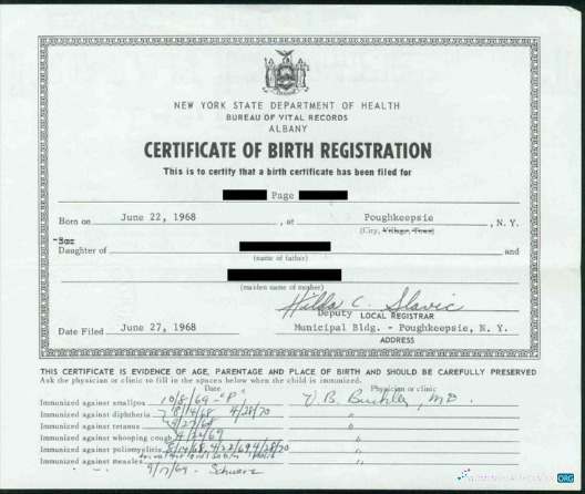 Download New York Bureau of vital records of Albany birth certificate Photoshop template